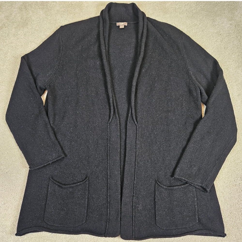 Women's J.Jill Black Open Front‎ Cardigan Cashmere Blend Pockets Size Medium